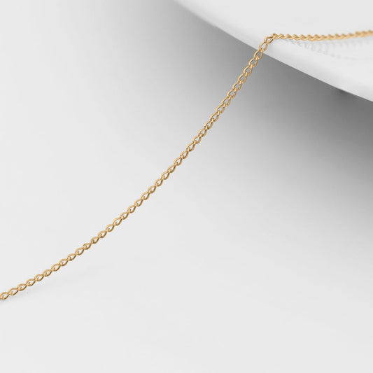 0.9mm Fine Diamond Cut Curb Chain, 14K Solid Gold (By the Inch)