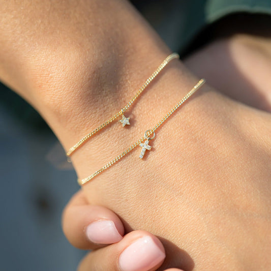 14K Solid Gold Diamond Cross Charm