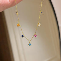 Sterling Silver Colorful Clover Charm Necklace
