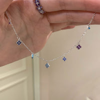 Sterling Silver Colorful Clover Charm Necklace