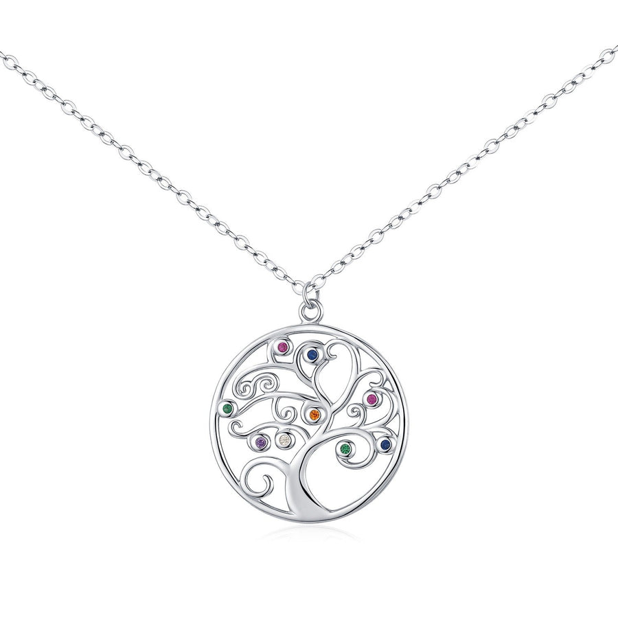 Sterling Silver Cubic Zirconia Tree of Life Pendant Necklace