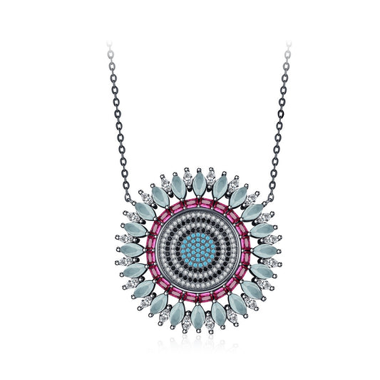 Sterling Silver Circular Statement Pendant Necklace