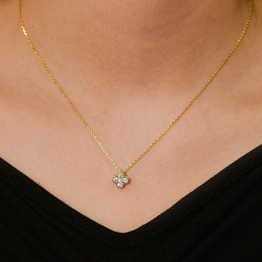 Sterling Silver Lucky Clover Pave Necklace