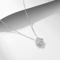 Sterling Silver Lucky Clover Pave Necklace