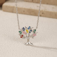 Sterling Silver Tree of Life Necklace with Colorful Evil Eyes