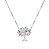Sterling Silver Tree of Life Necklace with Colorful Evil Eyes