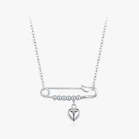 Beaded Heart Dangle Safety Pin Necklace