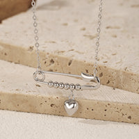 Beaded Heart Dangle Safety Pin Necklace