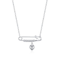 Beaded Heart Dangle Safety Pin Necklace