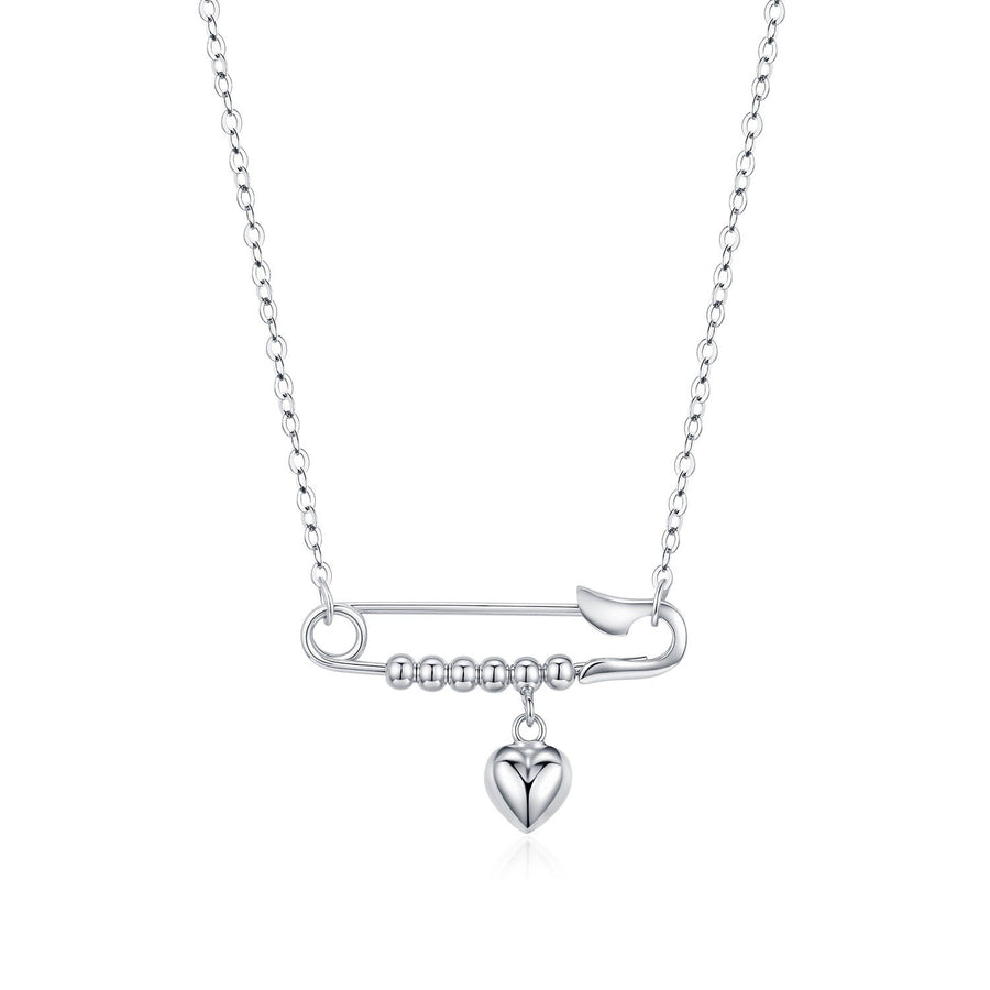 Beaded Heart Dangle Safety Pin Necklace