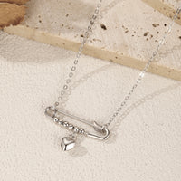 Beaded Heart Dangle Safety Pin Necklace