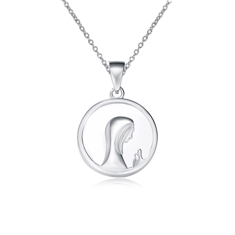 Sterling Silver Natural Shell Virgin Mary Praying Pendant Necklace