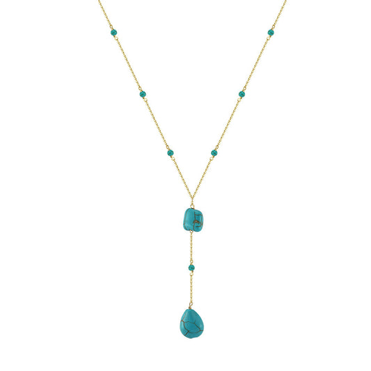 Gold Plated Sterling Silver Natural Turquoise Drop Necklace
