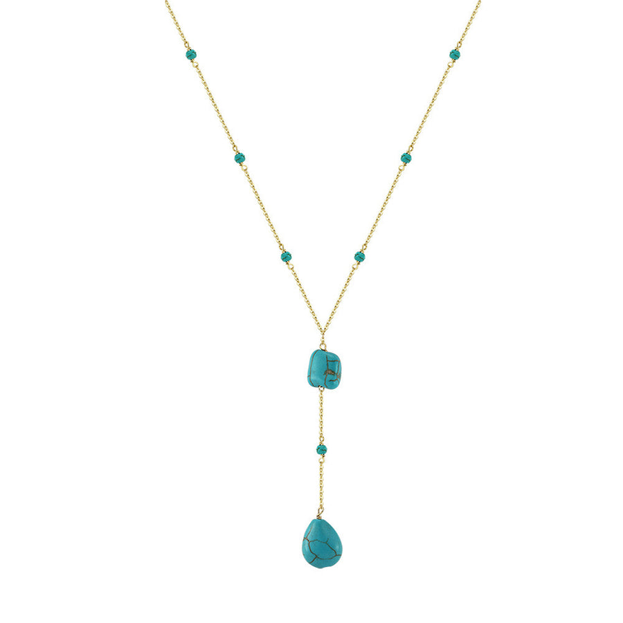 Gold Plated Sterling Silver Natural Turquoise Drop Necklace