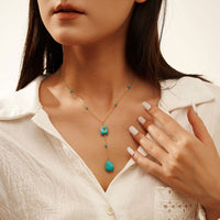 Gold Plated Sterling Silver Natural Turquoise Drop Necklace