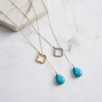 Sterling Silver Natural Turquoise Four Leaf Clover Necklace