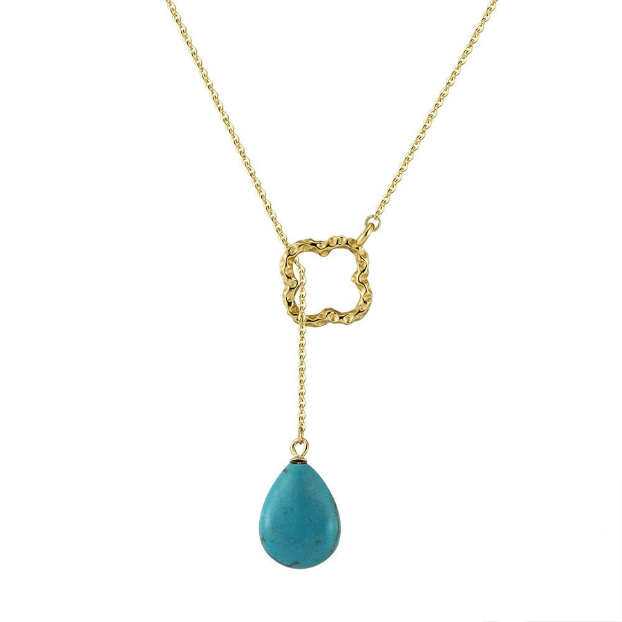 Sterling Silver Natural Turquoise Four Leaf Clover Necklace