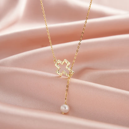 Sterling Silver Natural Freshwater Pearl Cross Necklace