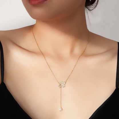 Sterling Silver Natural Freshwater Pearl Cross Necklace