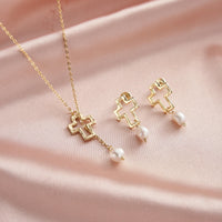 Sterling Silver Natural Freshwater Pearl Cross Necklace
