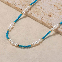 Sterling Silver Natural Turquoise Baroque Pearl Necklace