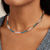 Sterling Silver Natural Turquoise Baroque Pearl Necklace