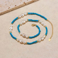 Sterling Silver Natural Turquoise Baroque Pearl Necklace