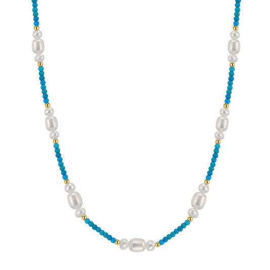Sterling Silver Natural Turquoise Baroque Pearl Necklace