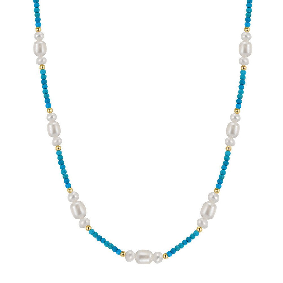 Sterling Silver Natural Turquoise Baroque Pearl Necklace