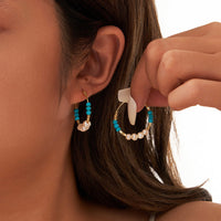 Gold Plated Sterling Silver Natural Turquoise Pearl Hoop Earrings