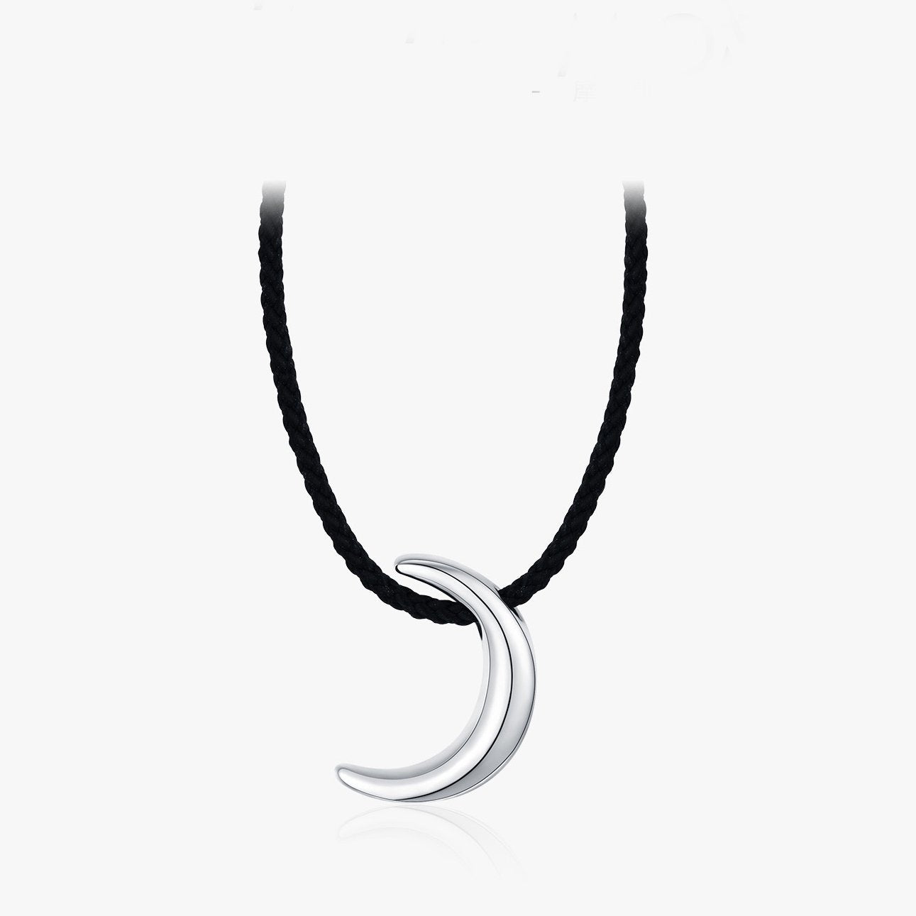 Sterling Silver Black Cord Moon Pendant Necklace