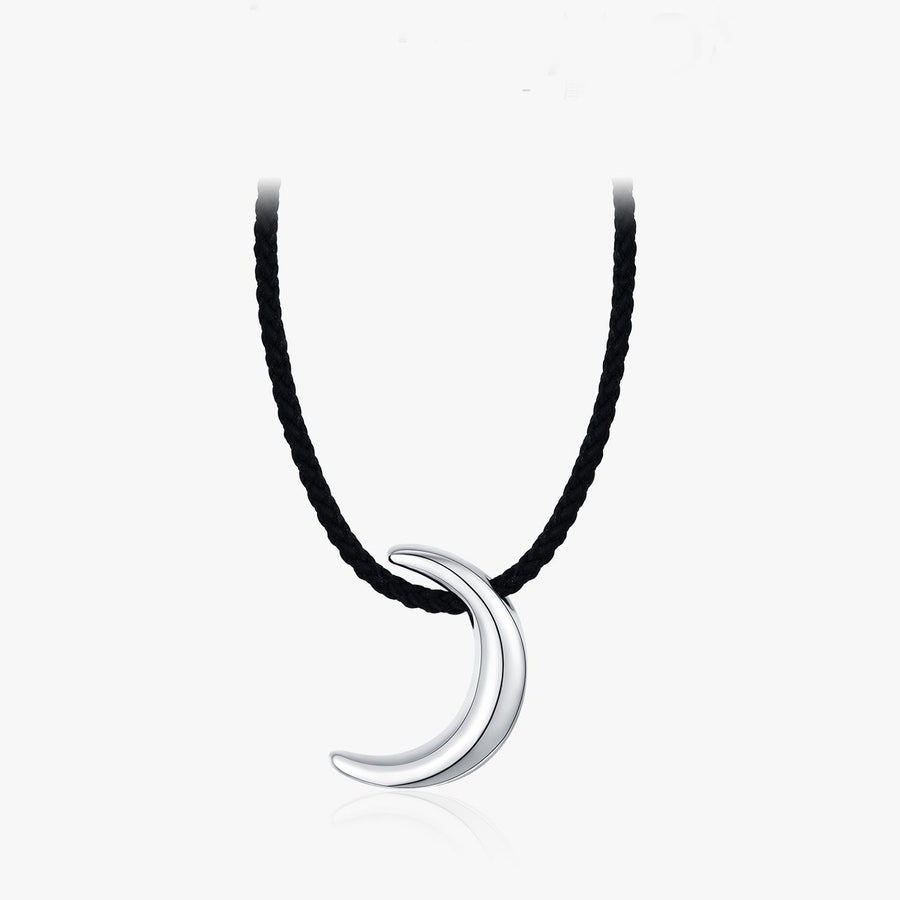 Sterling Silver Black Cord Moon Pendant Necklace