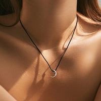 Sterling Silver Black Cord Moon Pendant Necklace