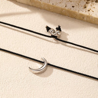 Sterling Silver Black Cord Moon Pendant Necklace