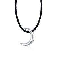 Sterling Silver Black Cord Moon Pendant Necklace