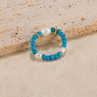 Sterling Silver Natural Turquoise Baroque Pearl Ring