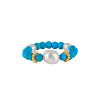 Sterling Silver Natural Turquoise Baroque Pearl Ring