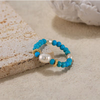 Sterling Silver Natural Turquoise Baroque Pearl Ring