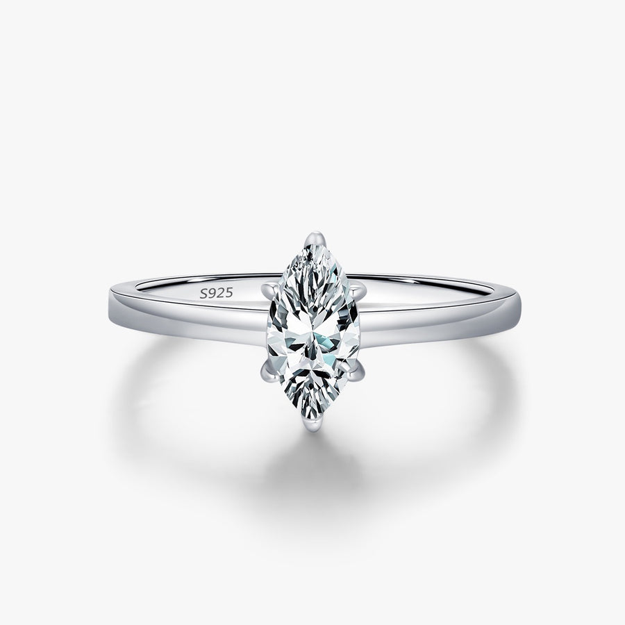Moissanite Marquise Cut Solitaire Ring in Silver