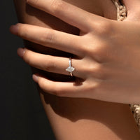 Moissanite Marquise Cut Solitaire Ring in Silver