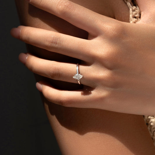 Moissanite Marquise Cut Solitaire Ring in Silver