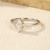 Moissanite Marquise Cut Solitaire Ring in Silver