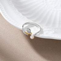 Natural Pearl & Gold Leaves Open Ring