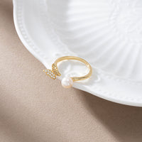 Gold Plated Sterling Silver Natural Pearl Butterfly Open Ring