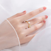Gold Plated Sterling Silver Natural Pearl Butterfly Open Ring