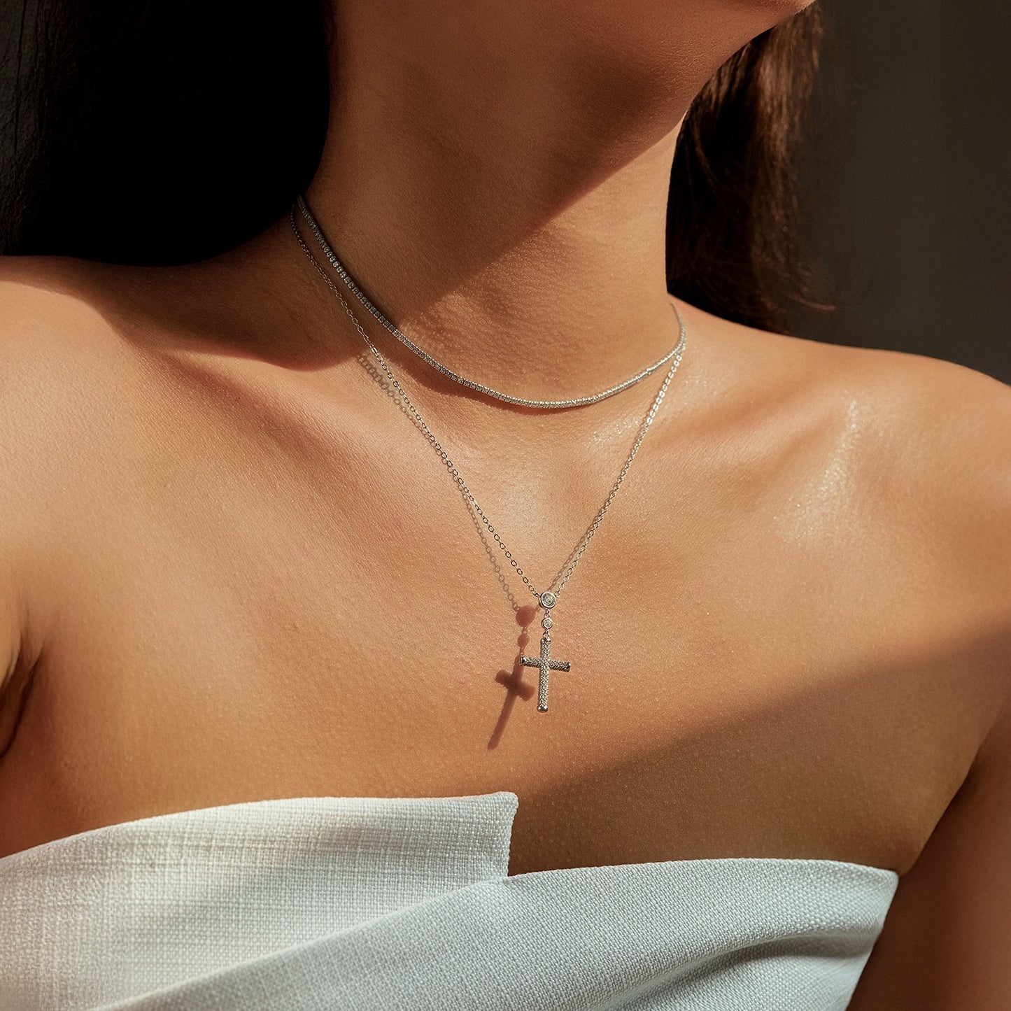 Sterling Silver Pave Cross Necklace