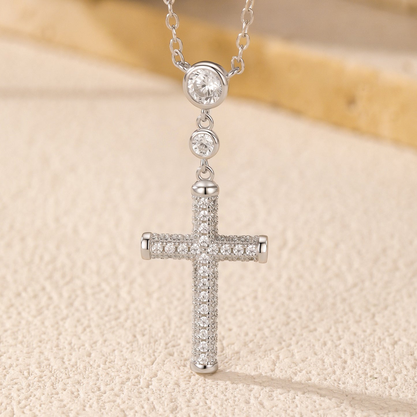 Sterling Silver Pave Cross Necklace