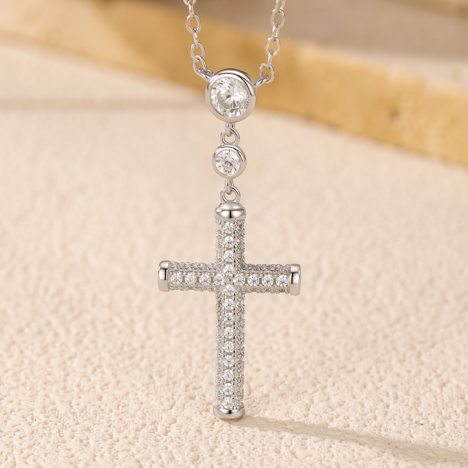 Sterling Silver Pave Cross Necklace