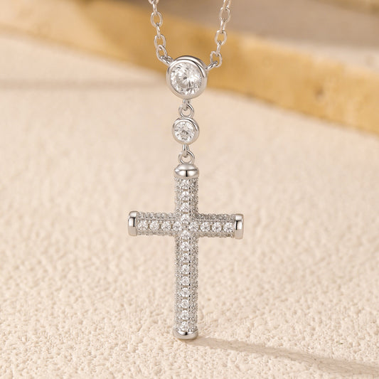 Sterling Silver Pave Cross Necklace