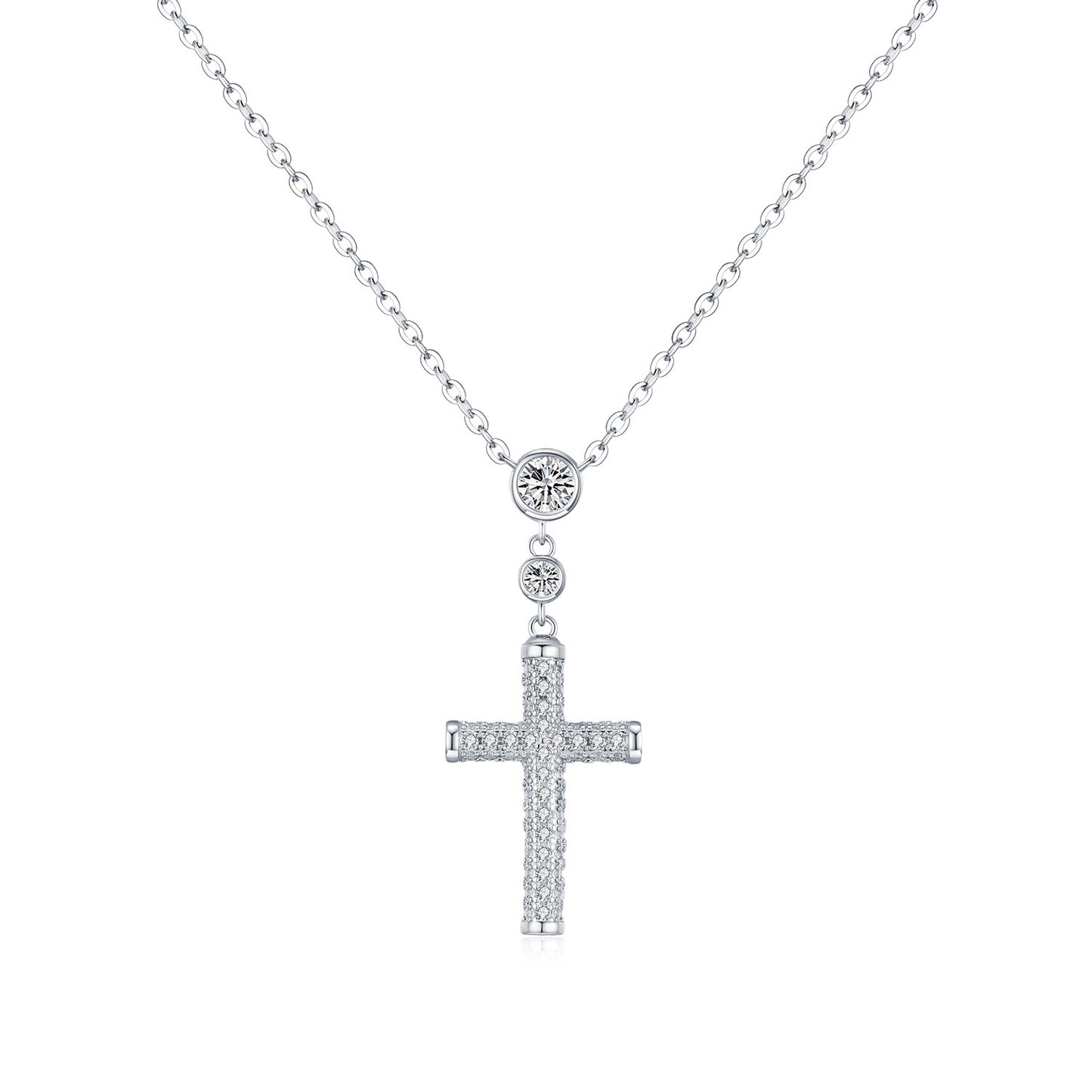 Sterling Silver Pave Cross Necklace